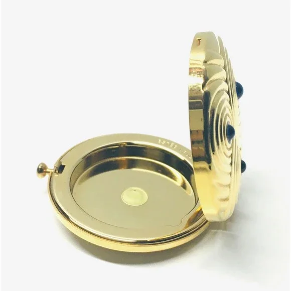 Vintage Estee Lauder Gold Ripple Swirl Peacock Jeweled Mini Compact Case Rare